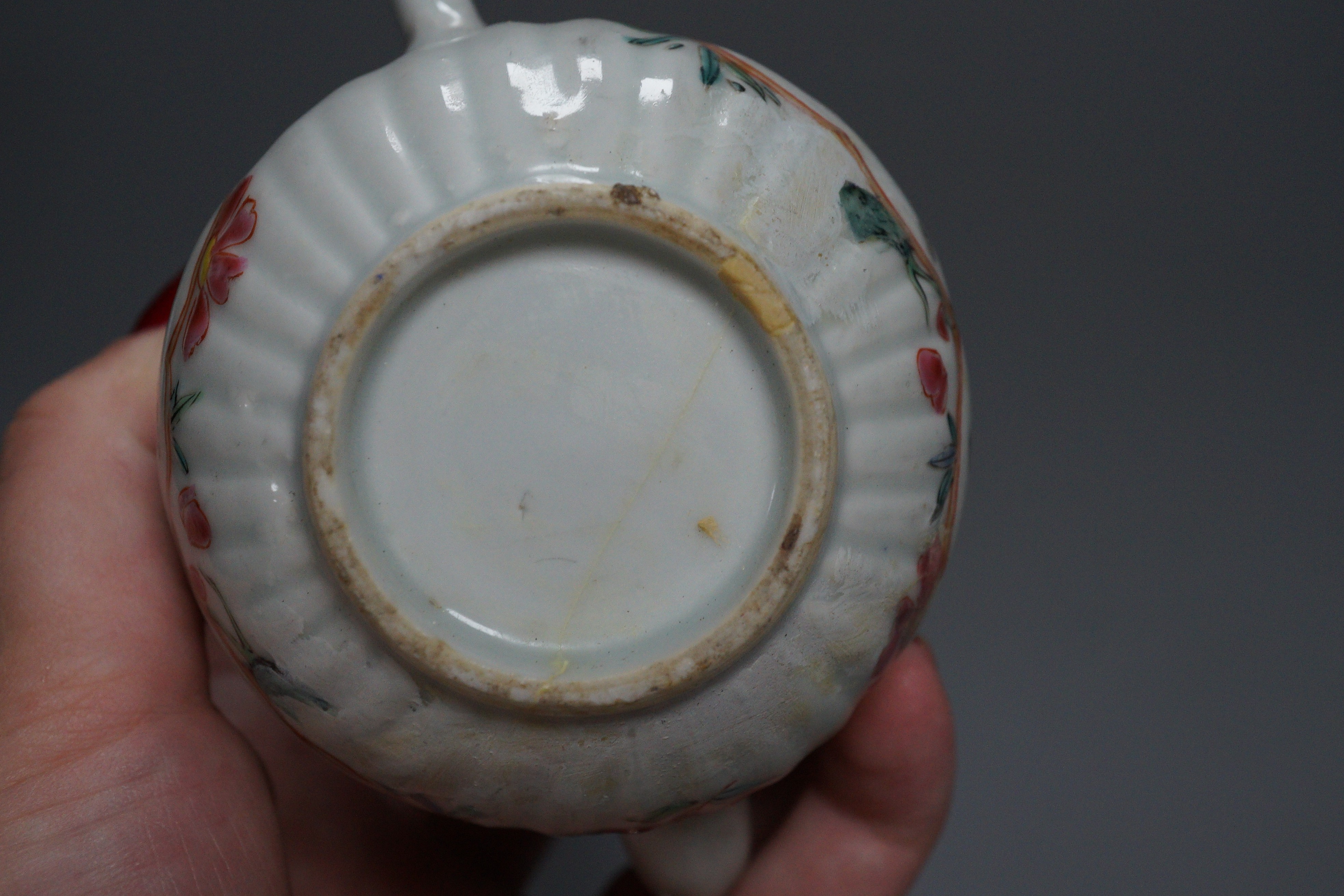 Three Chinese export famille rose cream jugs, one with pierced cover and three small bowls, 18th century and later